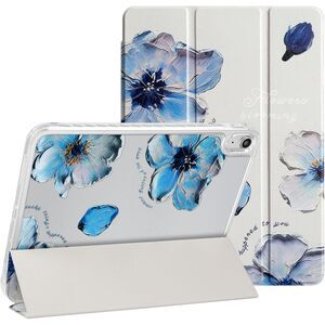Trifold Stand Case for iPad Air 11" & 10.9" Cute Blue Flower Print Aesthetic Cov